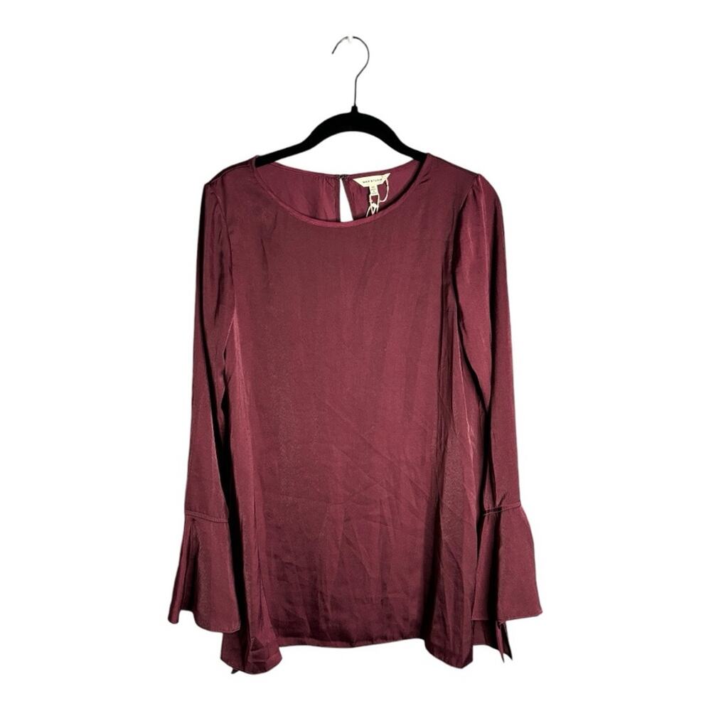 Max Studio Maroon Long Bell Sleeve Blouse With Round Neck XS